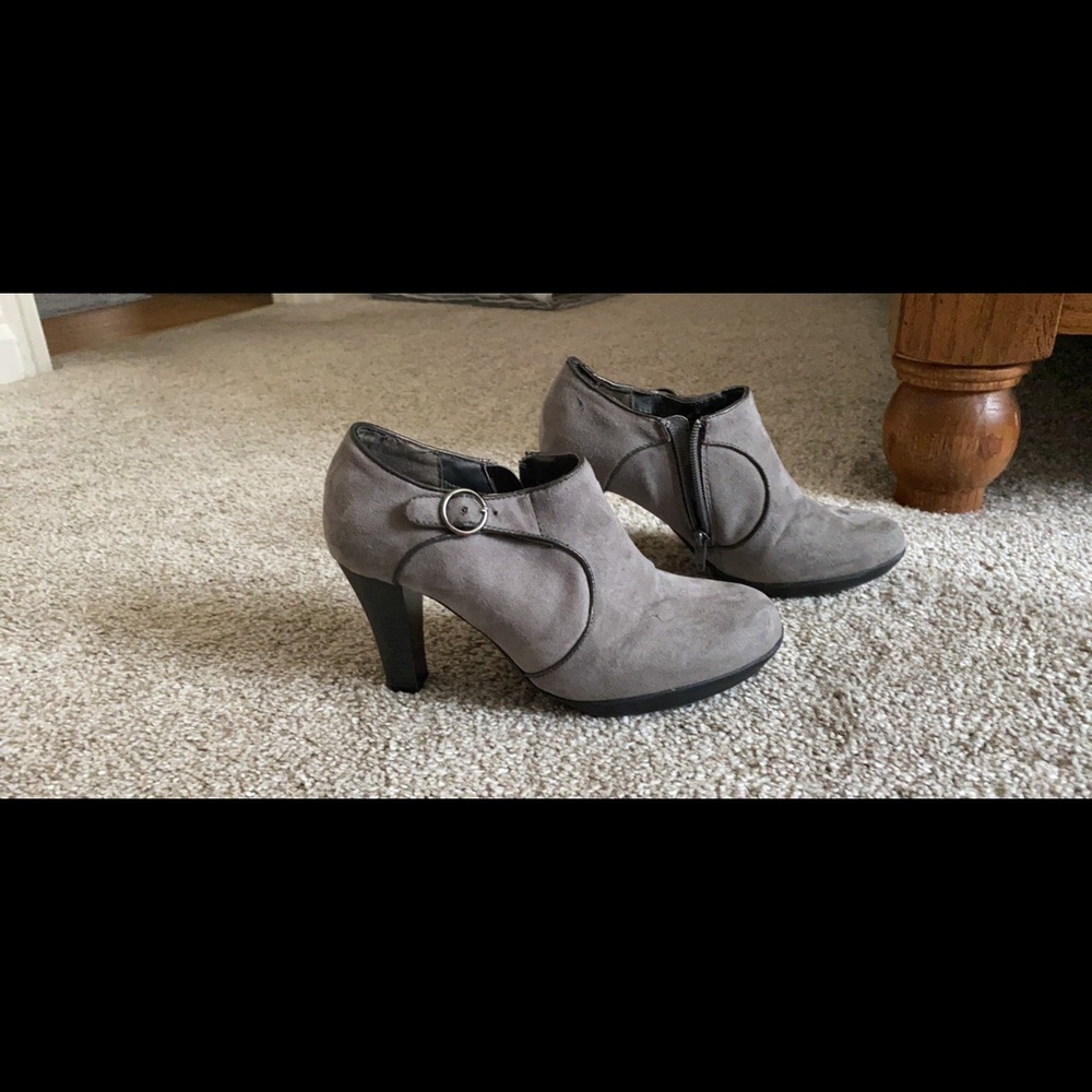 Gray bootie heels